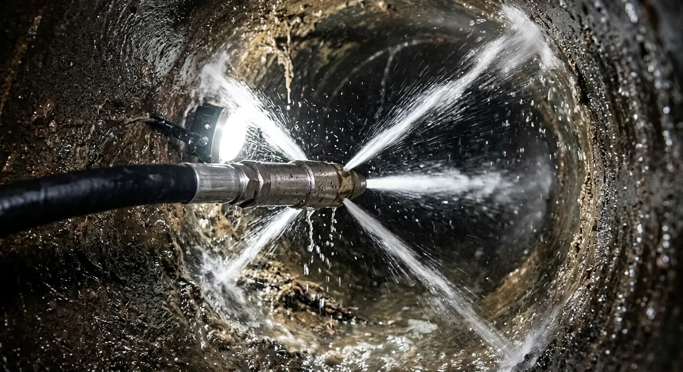 High-pressure hydro jetting nozzle cleaning sewer pipe for Emergency Drain Service in Toledo